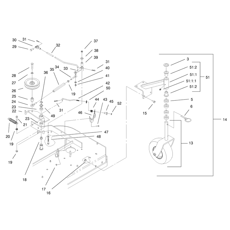 Front Caster and Blade Brake Assembly