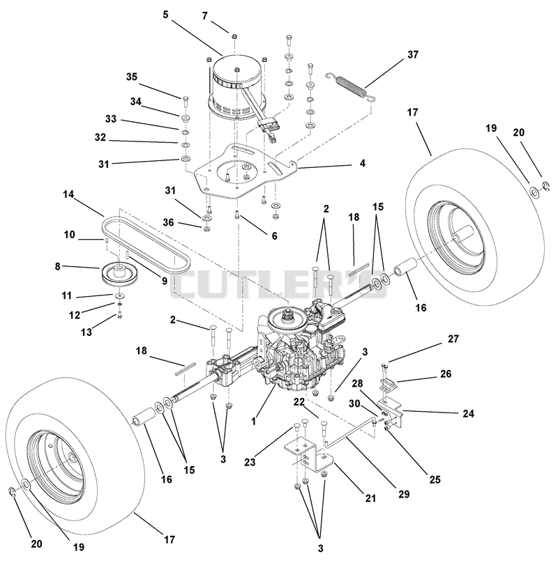 Transaxle, Drive Motor And Rear Wheels