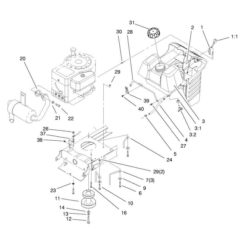 Gas Tank and Engine Pulley Assembly