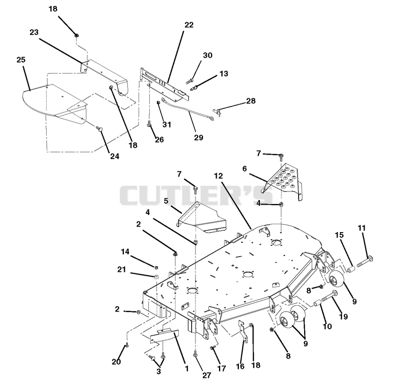 Deck, Discharge Chute, Rollers And Belt Covers
