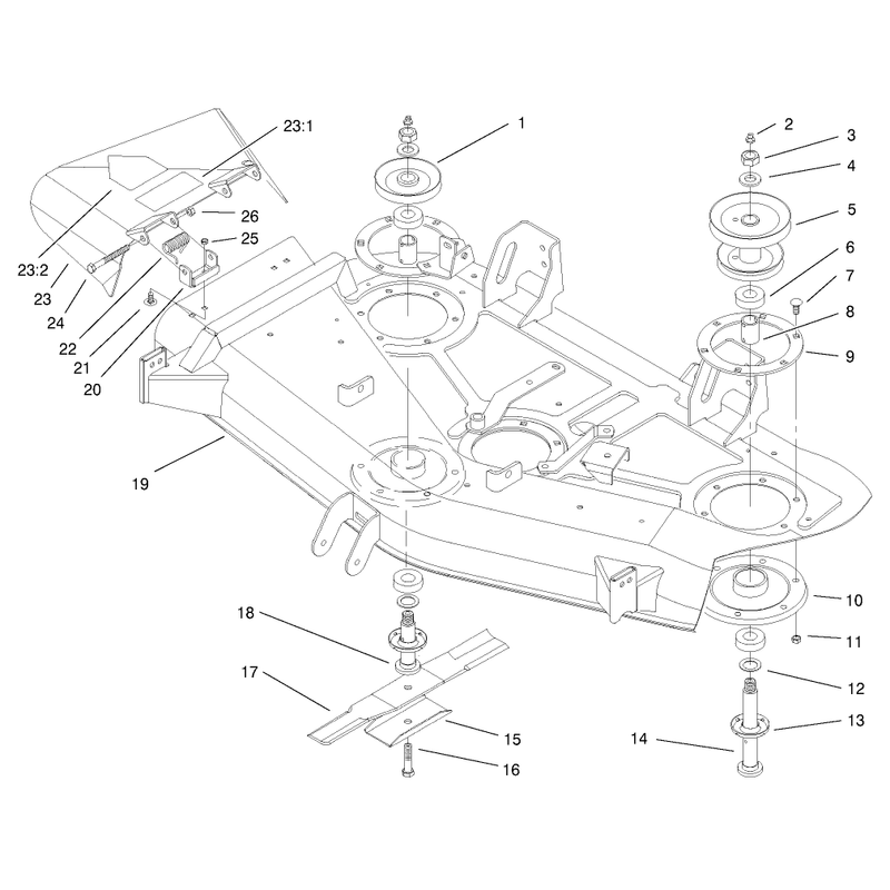Blades, Spindles, And Deflector Assembly