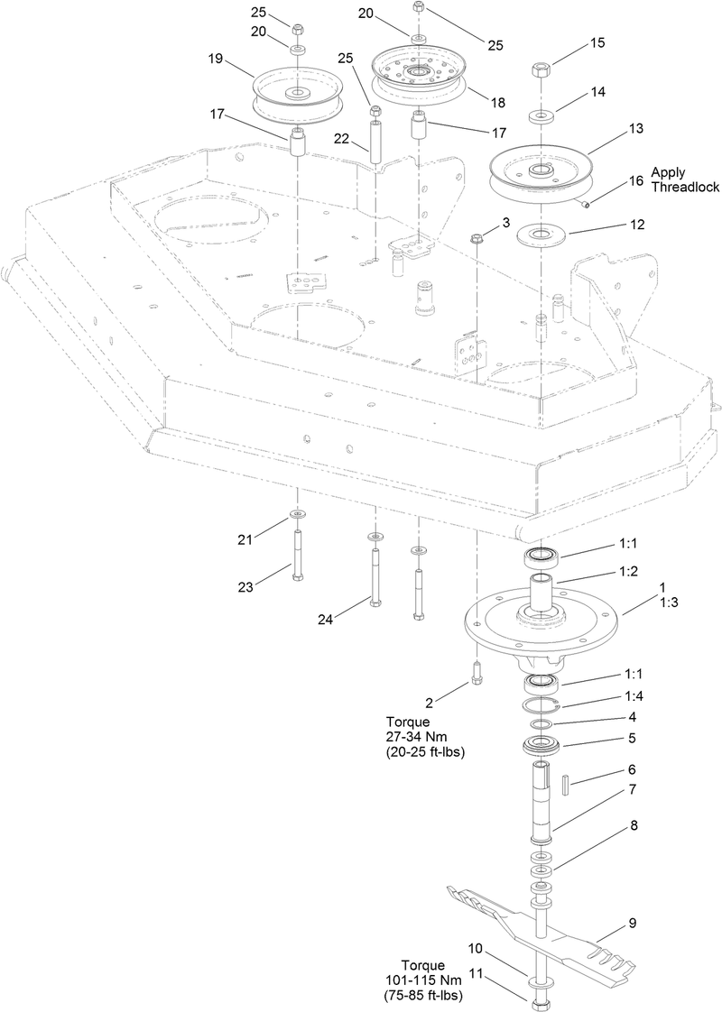 48 Inch Deck Spindle and Pulley Assembly
