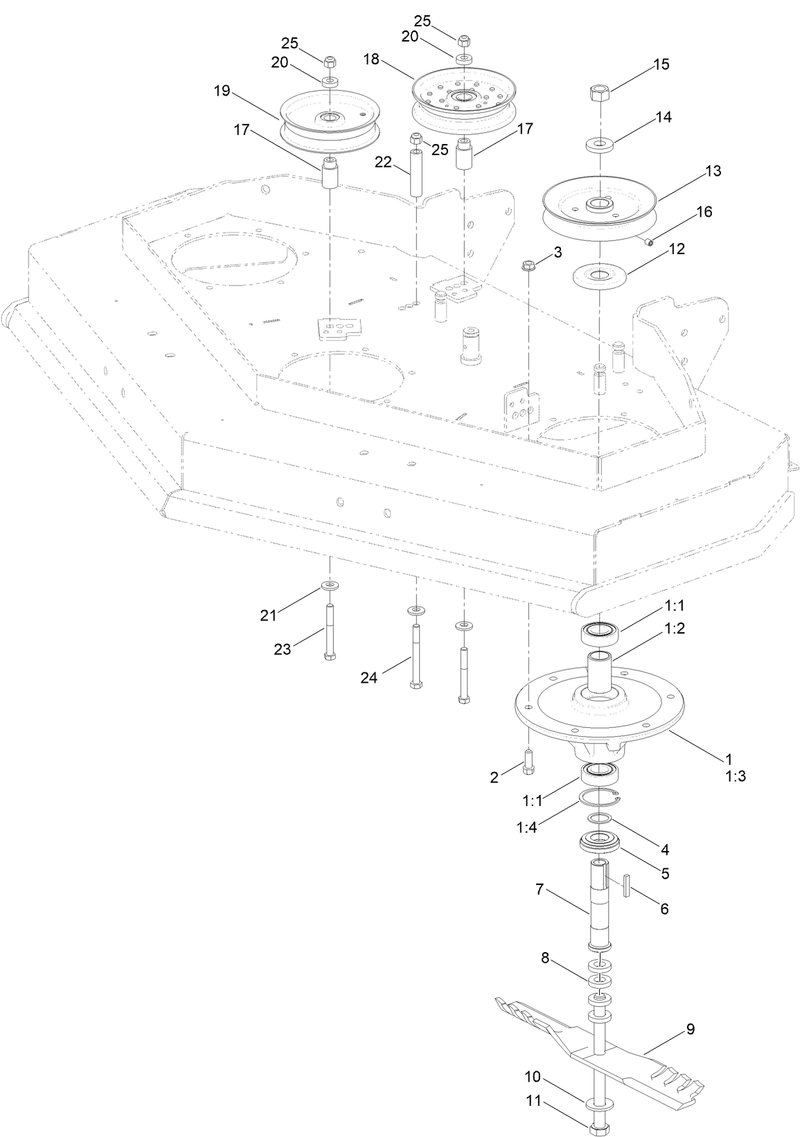 48 Inch Deck Spindle and Pulley Assembly