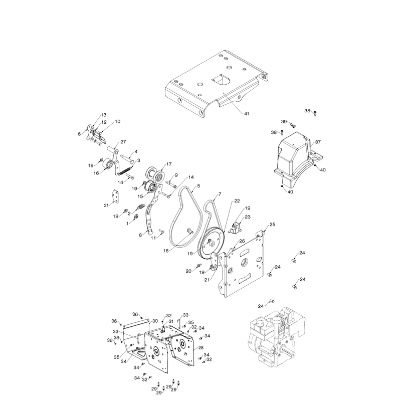 CHASSIS, ENGINE AND PULLEYS