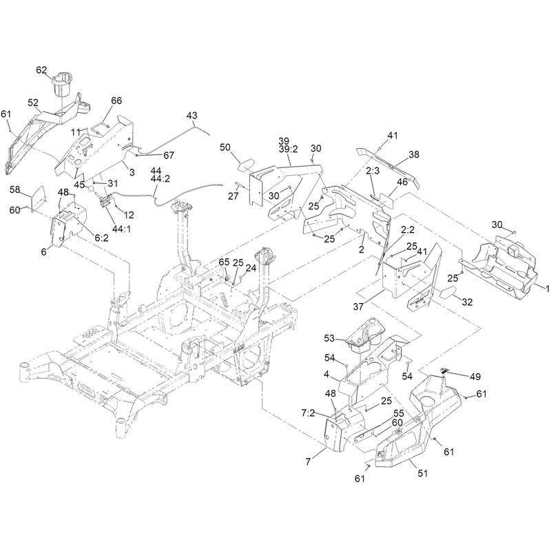 Throttle, Choke Cables and Guard Assembly