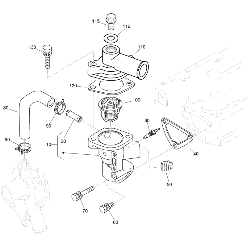Water Flange and Thermostat Assembly