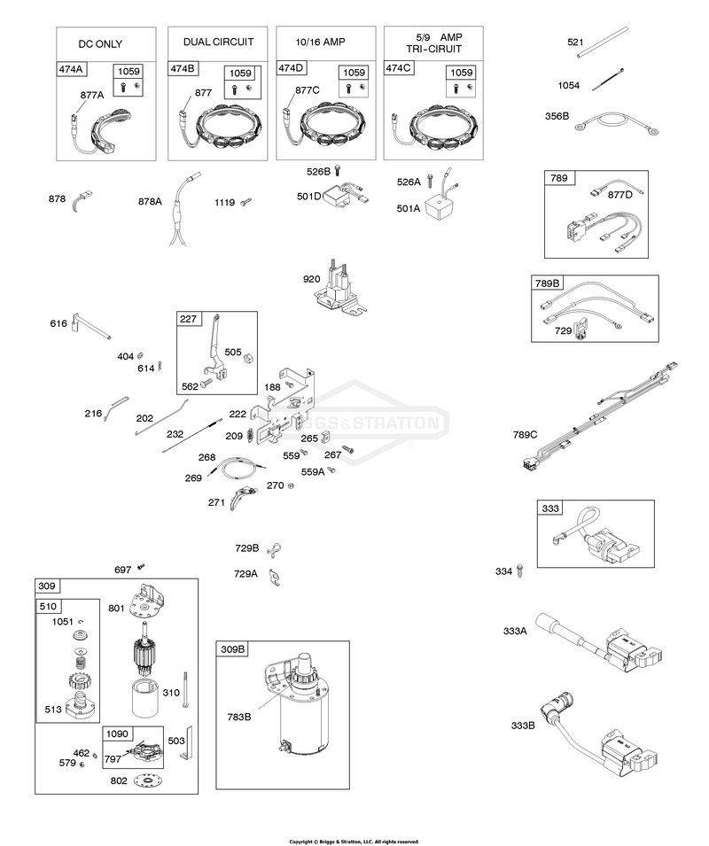 Alternator, Controls, Wire Assembly, Electric Starter, Governor Spring, Ignition, Ready Start