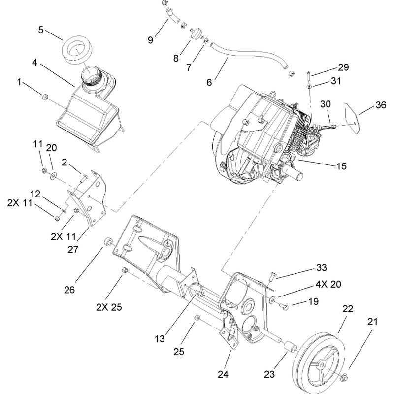 Engine, Gas Tank and Frame Assembly