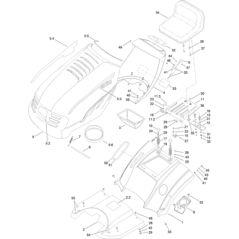Hood Seat and Fender Assembly