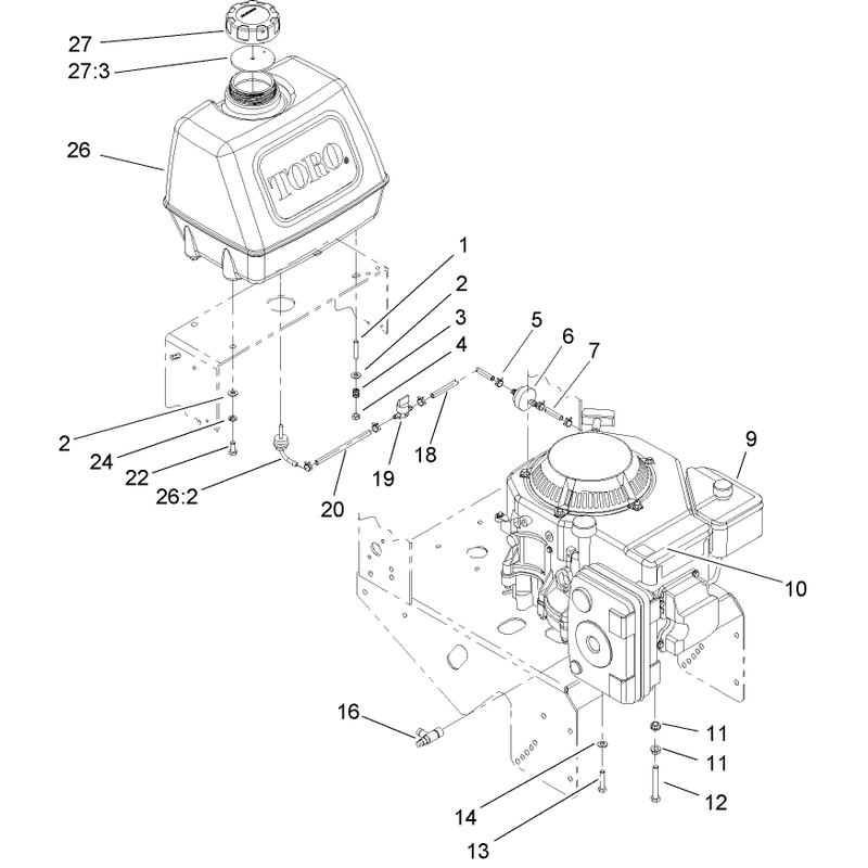 Engine and Fuel Tank Assembly
