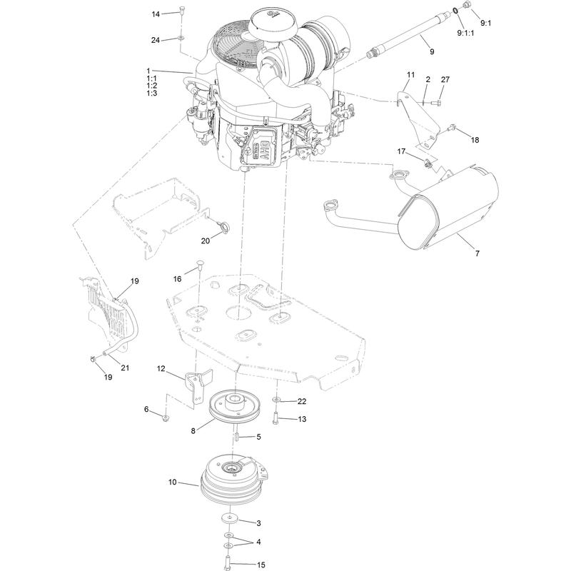Engine, Clutch and Muffler Assembly