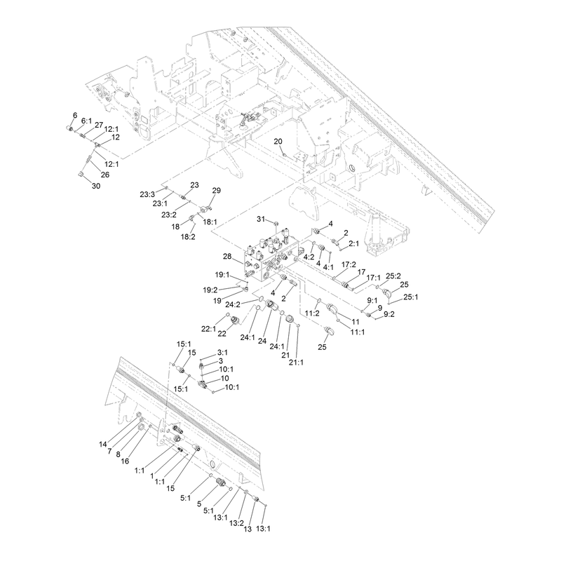 4 Section Hydraulic Valve and Fitting Assembly