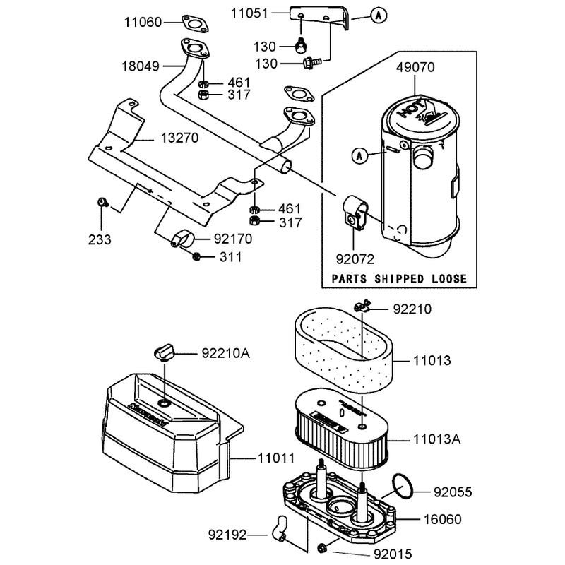 Air Filter and Muffler Assembly  Kawasaki FH541V-BS23-R