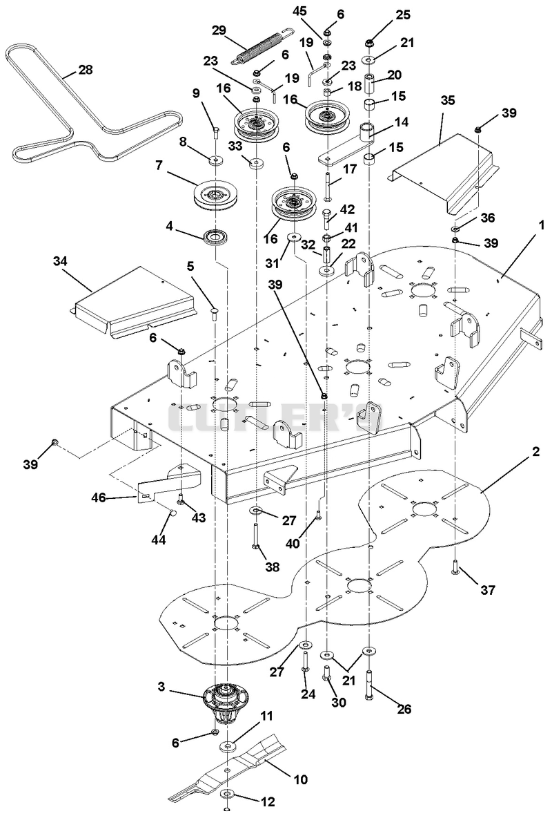 Mower Deck, Belt, Idlers And Blades