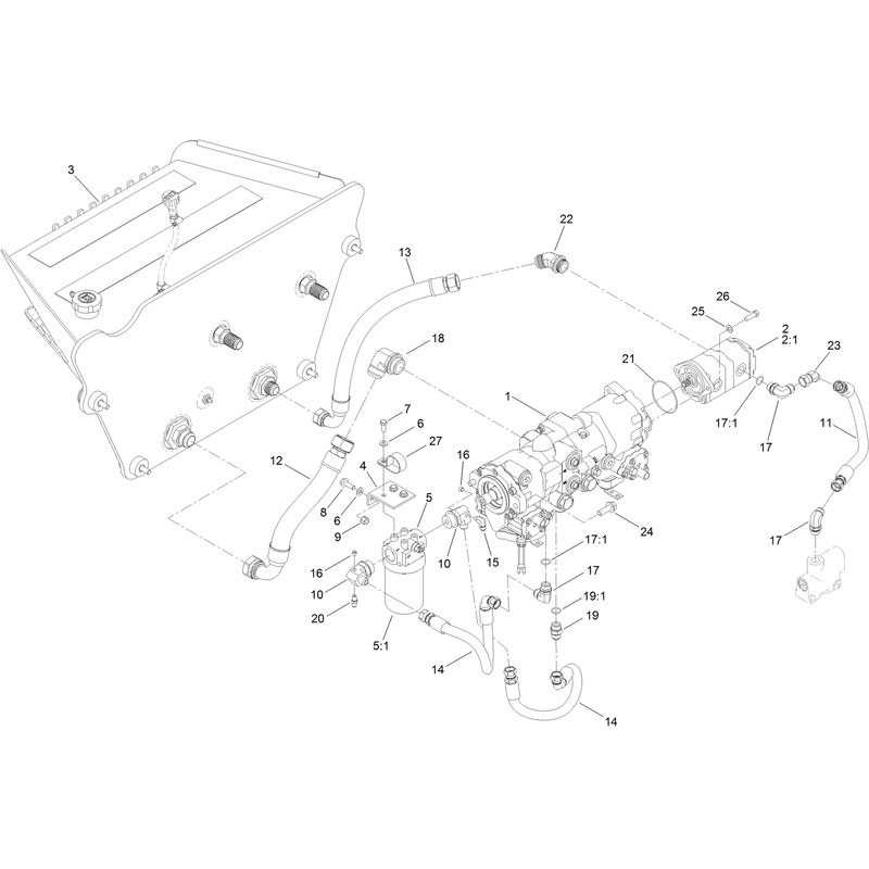 Hydraulic Tank and Tandem Pump Assembly