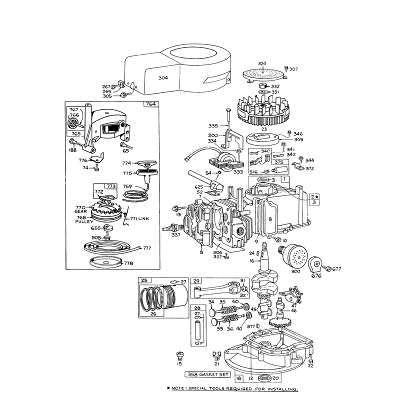 Engine Briggs and Stratton Model 92508-0951-01 for 19in Hand Propelled Model 16067