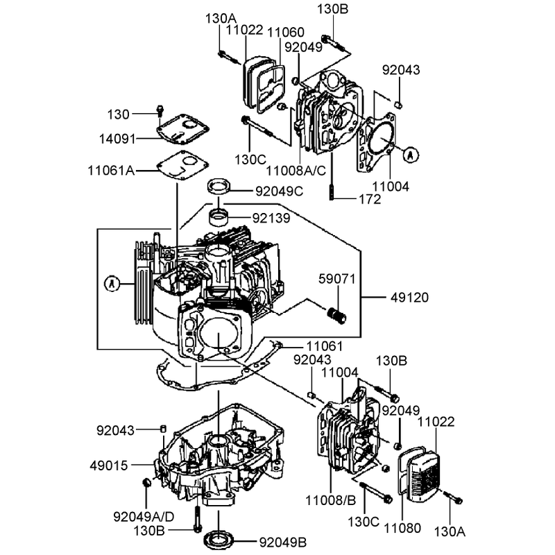 Cylinder and Crankcase Assembly Kawasaki FH381V-AS25