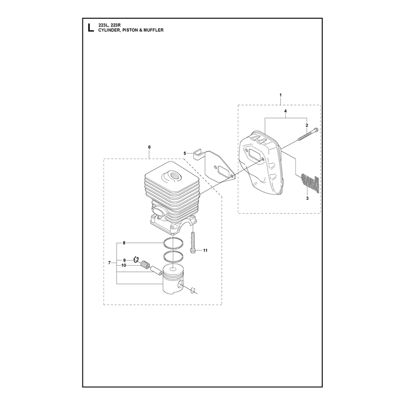 CYLINDER, PISTON AND MUFFLER