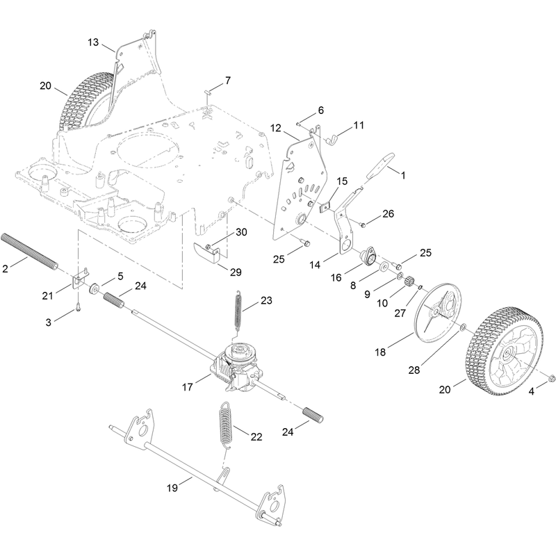 Transmission Rear Wheel and Height of Cut Assembly