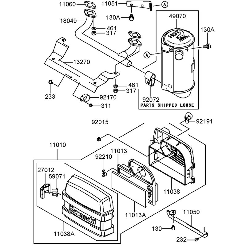 Air Filter and Muffler Assembly Kawasaki FH541V-AS50