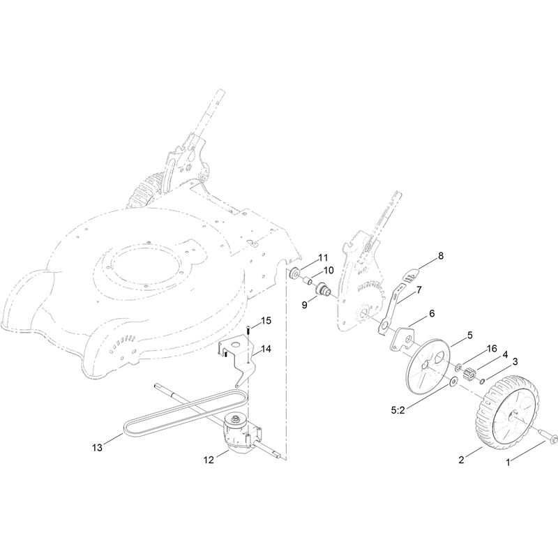 Transmission, Rear Wheel and Height-of-Cut Assembly
