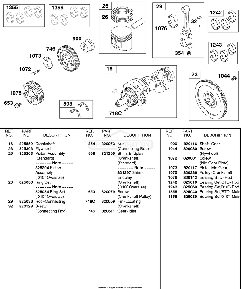 Piston, Rings, Crankshaft, Flywheel, Bearing Sets