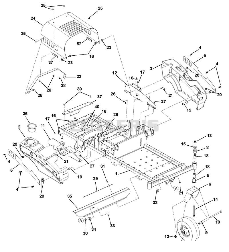 Frame, Hood, Fenders, Casters And Tires (3)