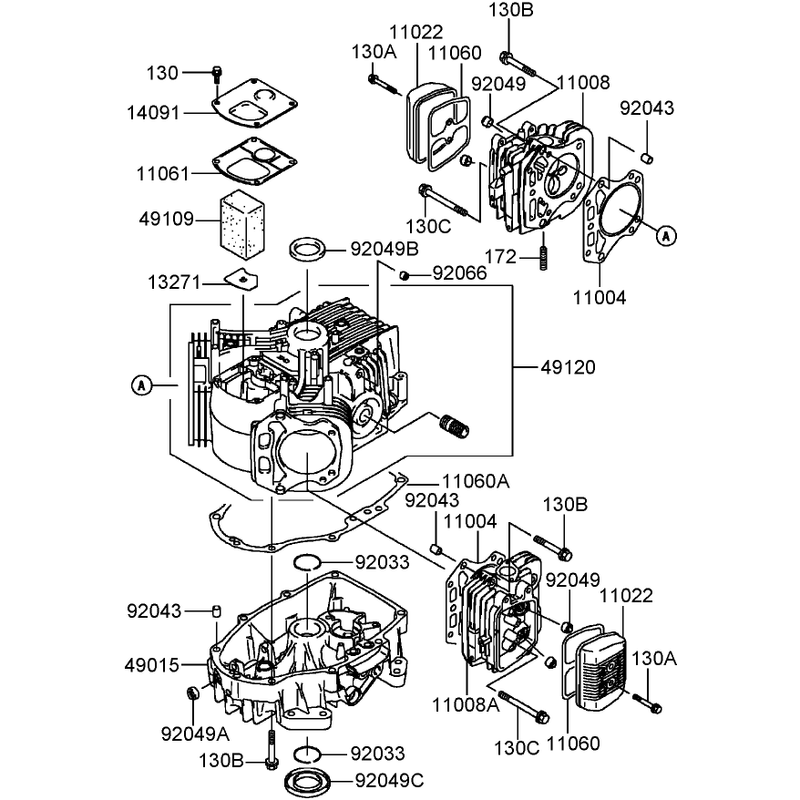 Cylinder and Crankcase Assembly  Kawasaki FH580V-CS13-R