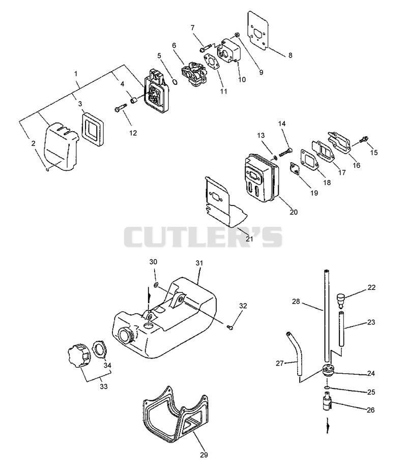 Intake, Air Filter, Exhaust, Handle, Stop Switch