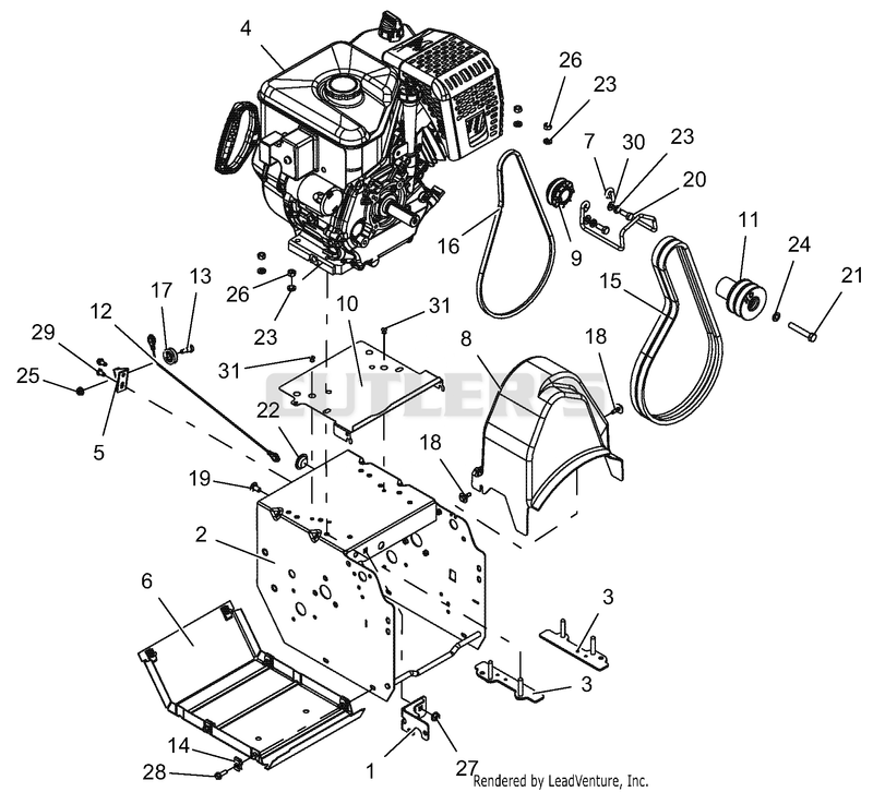 Engine, Frame And Belt Drive