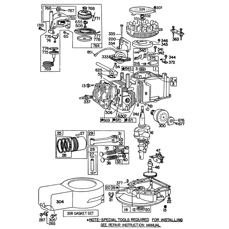 Engine Briggs and Stratton Model 92508-1000-01 for 19in Hand Propelled Model 16009