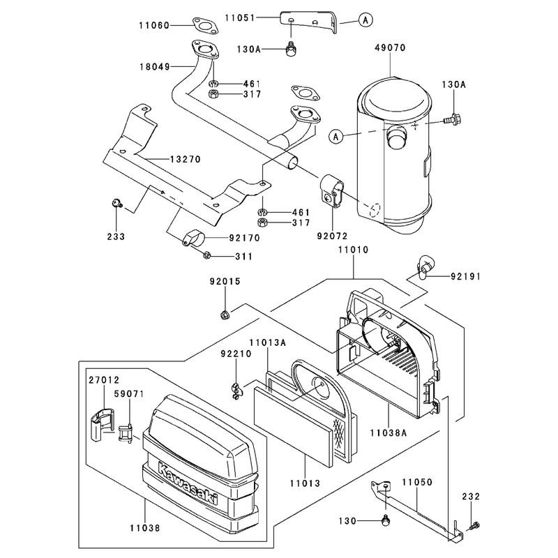 Air FilterMuffler Assembly Kawasaki FH500V-AS30