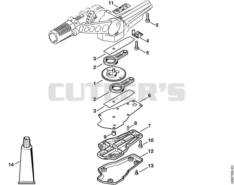 Blade drive gear, adjustable thru 135°