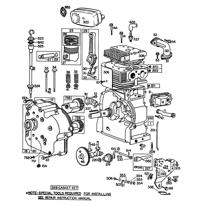 Engine Briggs & Stratton Model No. 252412 Type No. 0191-01 (11 H.p. Snowthrower Model 38090)