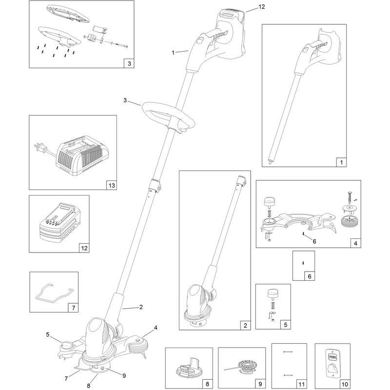 12in Cordless Single-Line Trimmer Assembly
