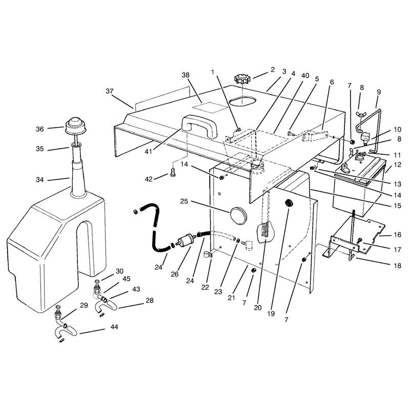 Hood Fuel Tank and Hydraulic Reservoir Assembly