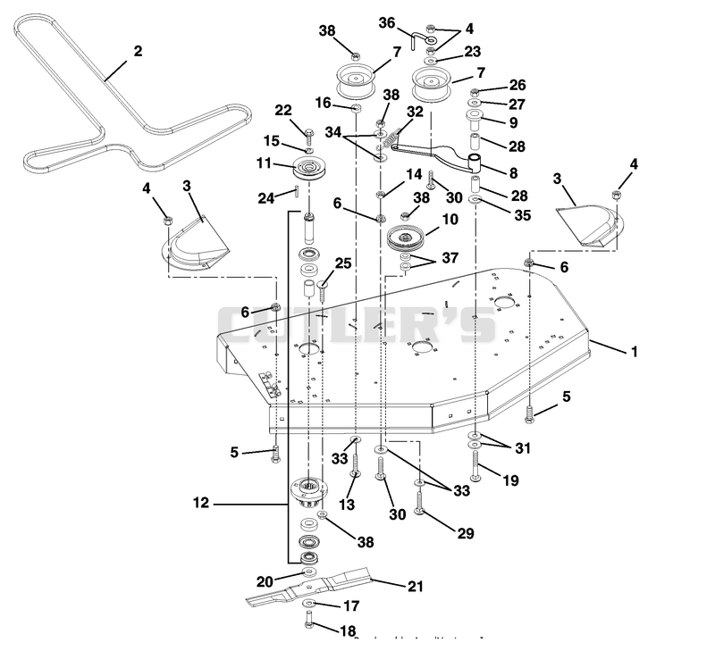 Mower Deck, Belt, Idlers And Blades