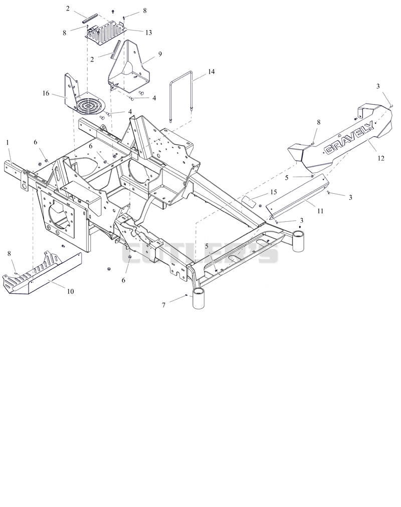 Frame, Front Bumper, and Battery Tray - 52" and 60"