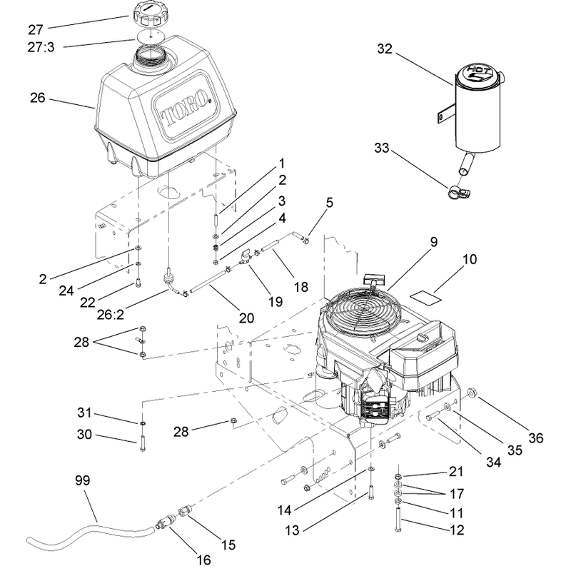 Engine and Fuel Tank Assembly