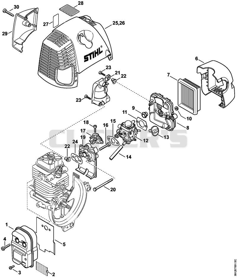 Muffler, Air filter, Air guide shroud