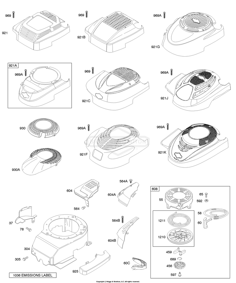 Blower Housing/Shrouds, Rewind Starter