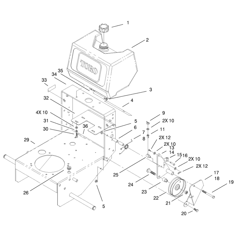 Fuel Tank and Idler Bracket Assembly