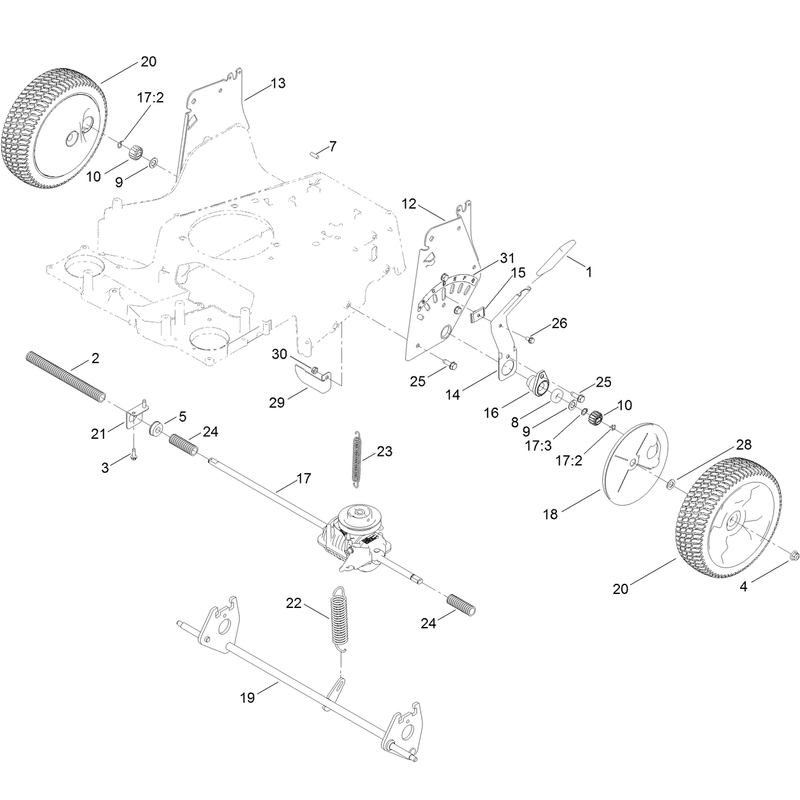 Transmission Rear Wheel and Height of Cut Assembly