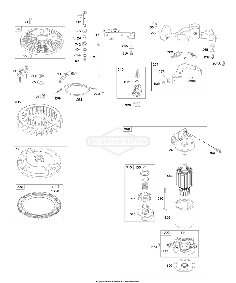 Controls, Electric Starter, Flywheel, Governor Spring