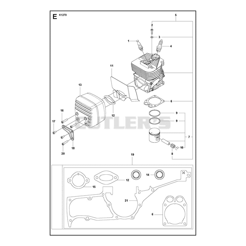 CYLINDER, PISTON AND MUFFLER
