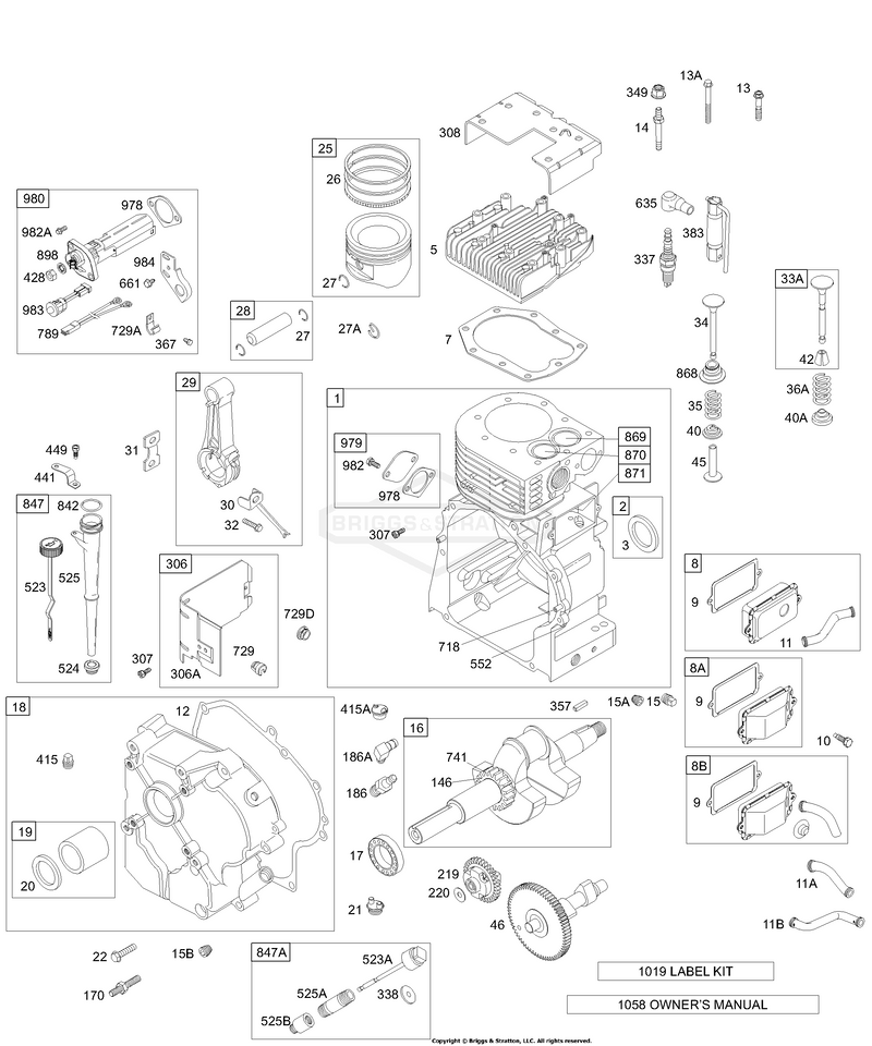 CRANKCASE COVER, CRANKSHAFT, BREATHER, CYLINDER, PISTONS, OIL
