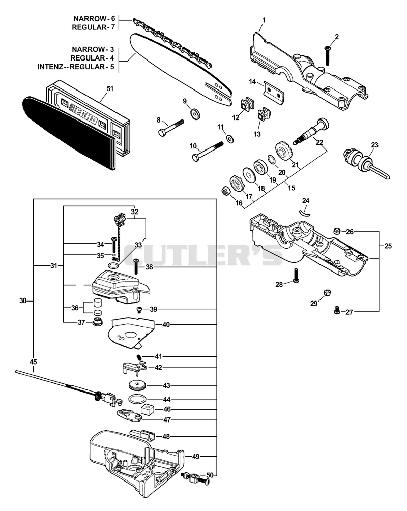 Gear Case, Auto-Oiler, Guide Bar, Chain S/N: 001001 - 505899
