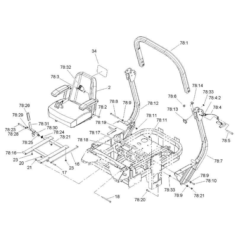 Seat and Roll Over Protection System Assembly