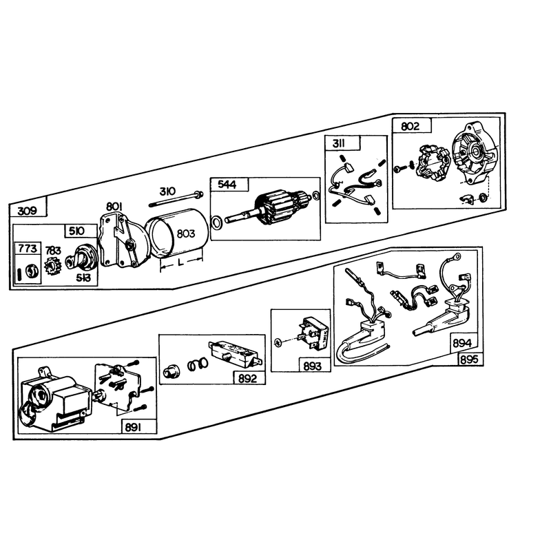 Starter Motor Kit Model No. 37-4630 (8 H.p. & 11 H.p. Snowthrower Model 38150 & 38090)