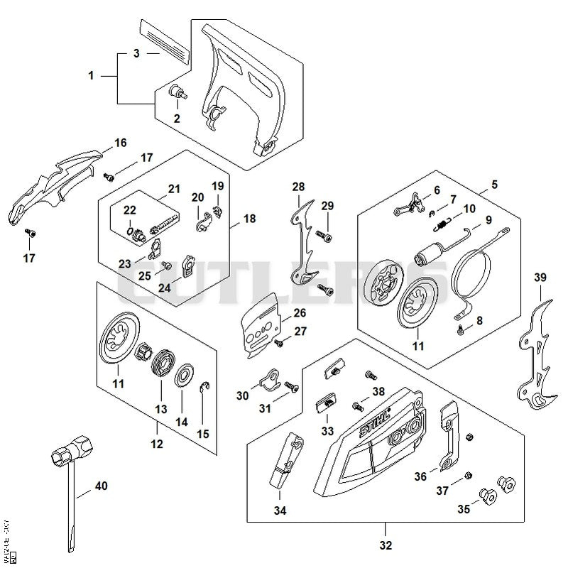 Hand guard, Chain brake, Chain tensioner